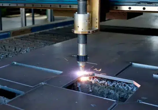 CNC plasma cutting steel for custom metal fabrication at Great Lakes Custom Metalworks in Cheboygan Michigan